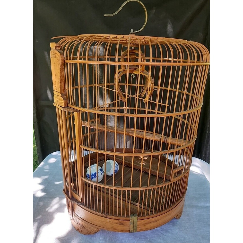 52 branch China Oriental Round Shape Bamboo&Ebony Wood Birdcage Display